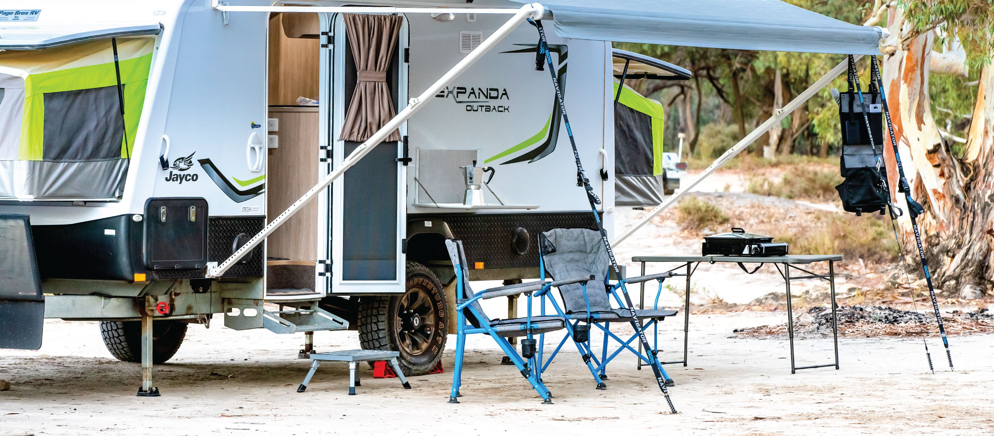 Navigator products at a campsite